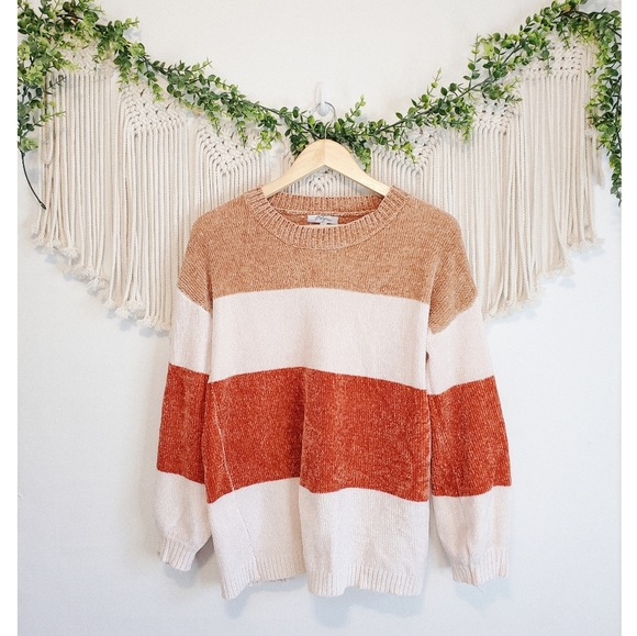 Roolee Sweaters - Polagram Roolee Striped Colorblock Colorful Chenille Knit Pullover Sweater sz S